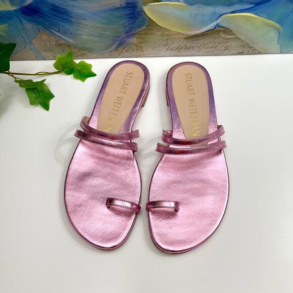 Stuart Weitzman Pink Metallic Leonita Slide Sandals Size 7 - Picture 4 of 7